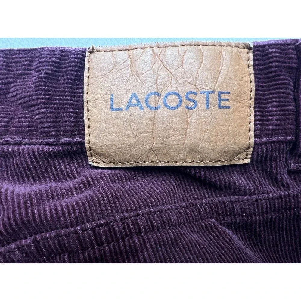 Lacoste Corduroy Jeans Mens 33x34 Slim Fit Button Fly Griotte Cherry Red